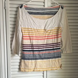 Merona Women's Long Sleeve Striped Top - Cream, Yellow, Blue